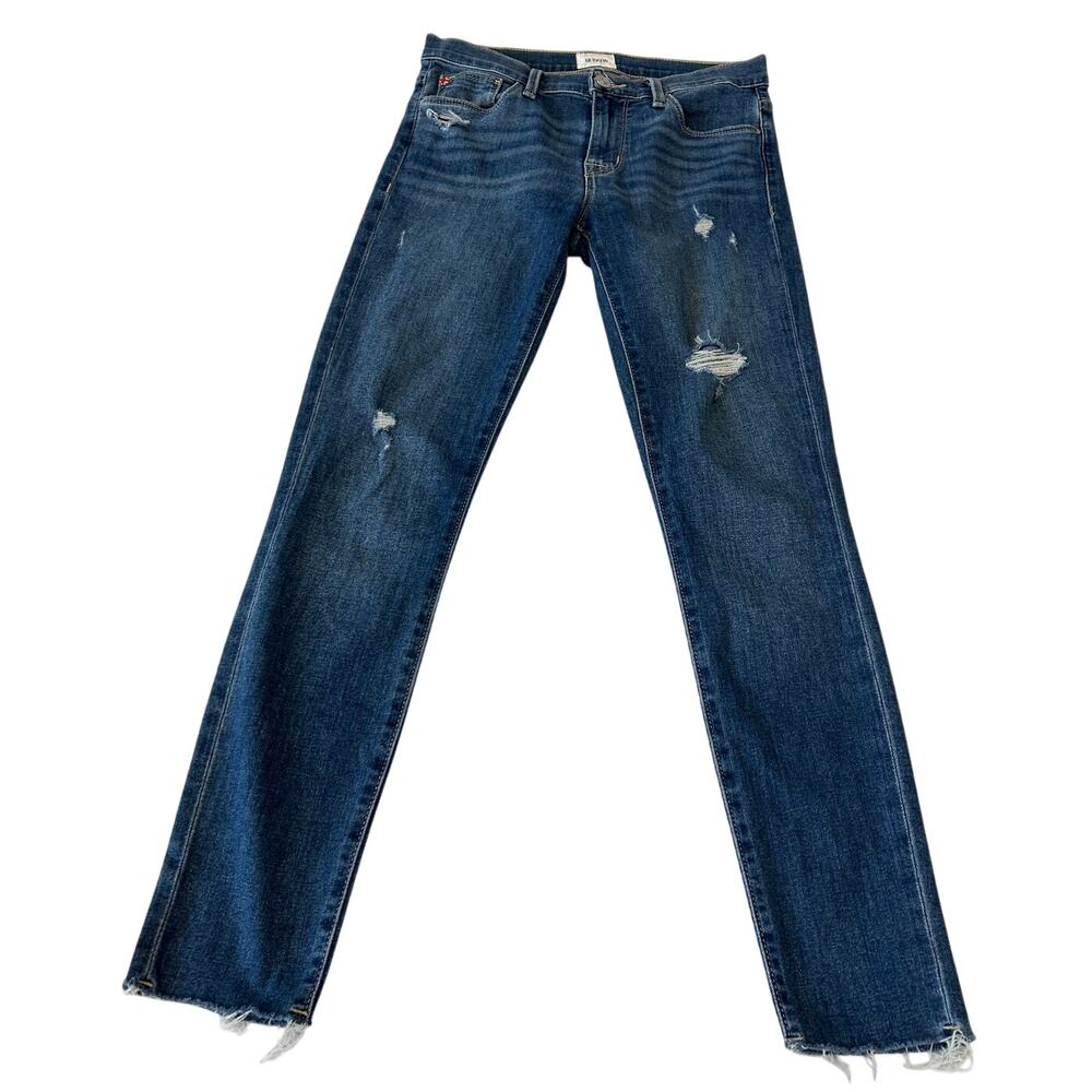 Hudson Women's Natalie Jeans Sz 25 Blue Distressed Raw Hem Straight Leg
